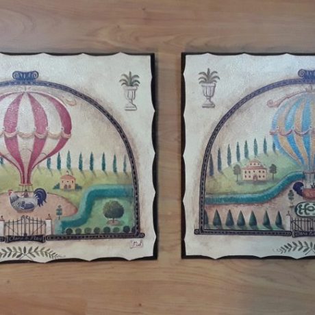 CK14118 Two Decorative Prints On Wooden Plaques 40cm x 50cm.30.00 euros.