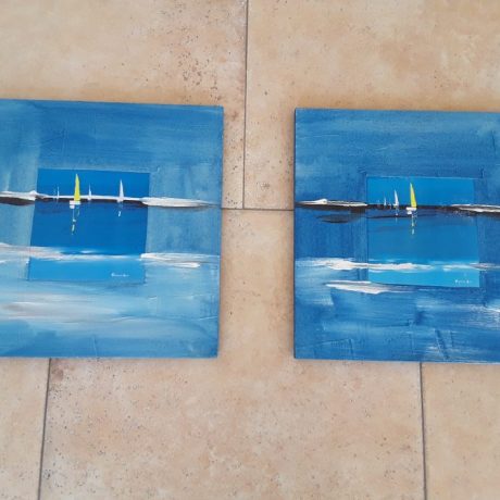 CK14067N Two Matching Oil Paintings On Wooden Plaques 32cm x 32cm 30 euros