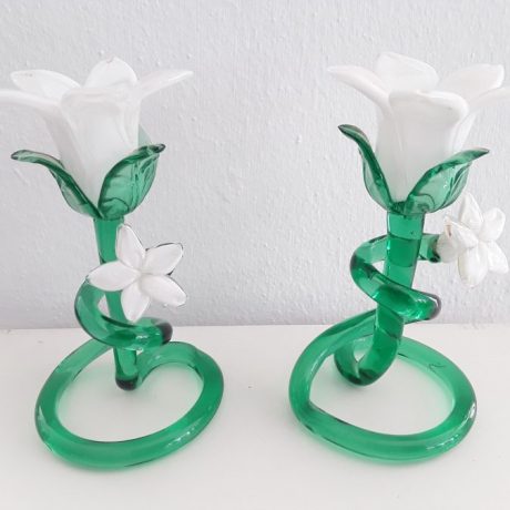 CK11130N Two Matching Coloured Glass Candle Holders 15cm High 20 euros
