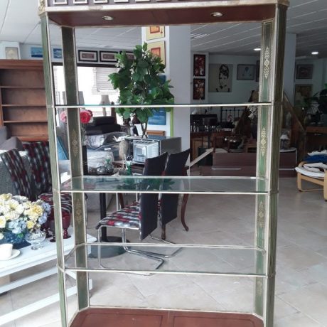 CK10047N Metal Framed Show Case Inlay Of Leather Surround With Three Glass Shelves 204cm High 117cm Wide 36cm Deep 249 euros