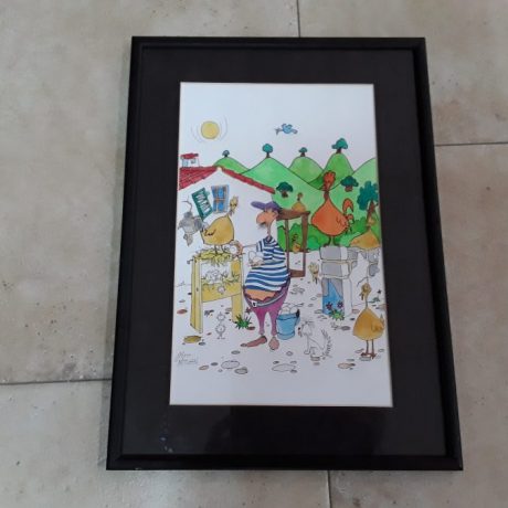 CK14151N Original Watercolour And Ink Life In Andalucia Chicken Farmer 44cm x 32cm 55 euros