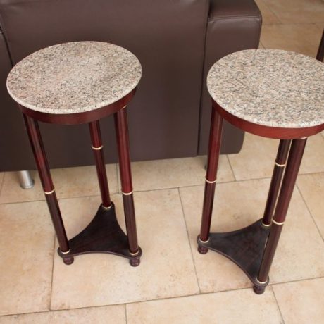 CK10026N Two Matching Wooden Framed Marble Top Display Stands 30cm Diameter 66cm High 40 euros