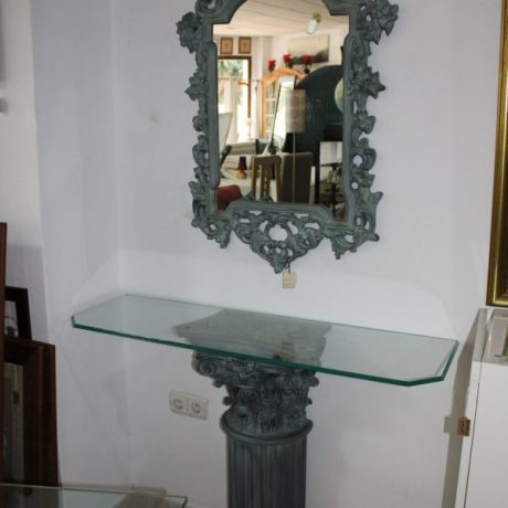 CK17019N Ornate Pedestal Glass Top Console Table 85cm High 110cm Wide 35cm Deep With Matching Bevelled Mirror 95cm x 68cm 249 euros