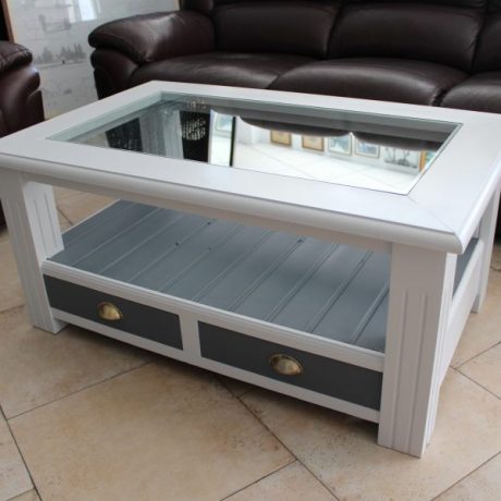 CK22002N Hand Painted Two Drawer Glass Top Coffee Table 110cm Long 70cm Wide 50cm High 65 euros