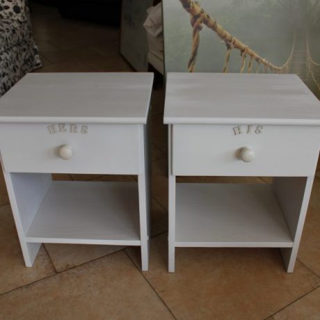 CK22011N Two Matching His And Hers Hand Painted One Drawer Bedside Cabinets 53cm High 40cm Wide 35cm Deep 60 euros