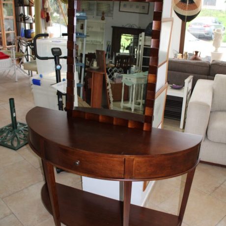 CK17012N Wooden One Drawer Half Round Console Table 77cm High 120cm Wide 45cm Deep Wooden Frame Matching Mirror 60cm x 90cm 120 euros