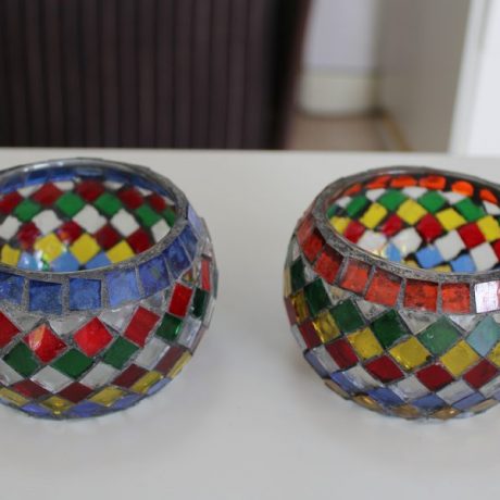 CK11058N Two Coloured Glass Tea Light Jars 10cm Diameter 7cm High 6 euros