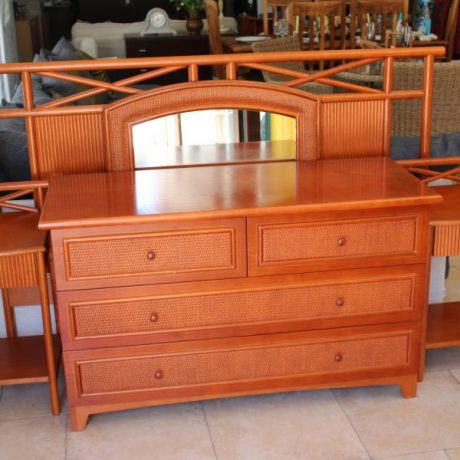 Bedroom Set Two Matching One Drawer Bedside Cabinets 71cm High 40cm Deep 40cm Wide Headboard 166cm Long 110cm High Wooden Frame Wall Mirror 76cm x 102cm Chest Of Drawers 73cm High 120cm Wide 50cm Dee