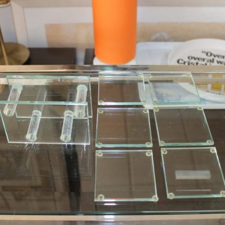 CK11097N Six Matching Glass Plate Coasters With Glass Holder 8cm x 8cm 6 euros
