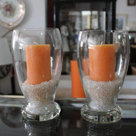 CK13237N Two Matching Glass Candle Jars 17cm High 9cm Diameter 6 euros