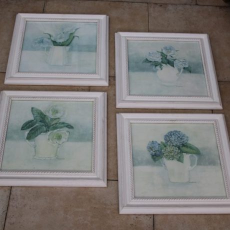 CK14245N Four Matching Wooden Framed Floral Prints 39cm x 39cm 28 euros