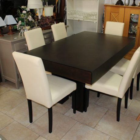 CK17019N Dining Set Double Ended Extendable Table 160cm Long 100cm Wide 79cm High Both Sides Open 256cm Long One Side Open 208cm Six Matching Leather Chairs 499 euros
