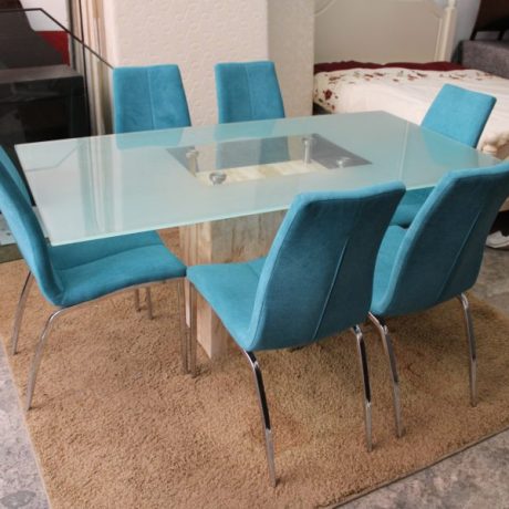 CK17033ST Dining Set Marble Base Glass Top Table 170cm Long 90cm Wide 72cm High 466 euros