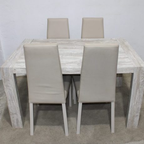 CK17020N Dining Set Extendable White Washed Wooden Table 75cm High 135cm Long 90cm Wide Extended 195cm Long Four Matching Faux Leather Cushioned Chairs 249 euro