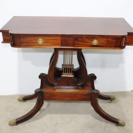 CK17042N Carved Mahogany Double Harp Pedestal Console Table 82cm High 90cm Long 44cm Deep 125 euros
