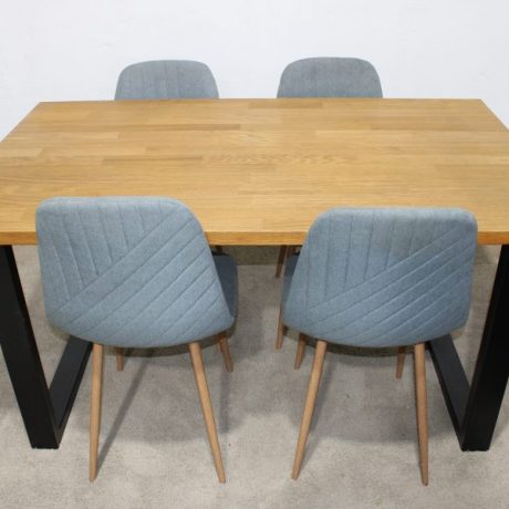 CK17044N Dining Set Metal Legs Wooden Top Table 76cm High 150cm Long 90cm WideFour Matching Cushioned Chairs 199 euros